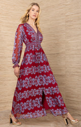 Birdie Satin Maxi Dress, color-Red