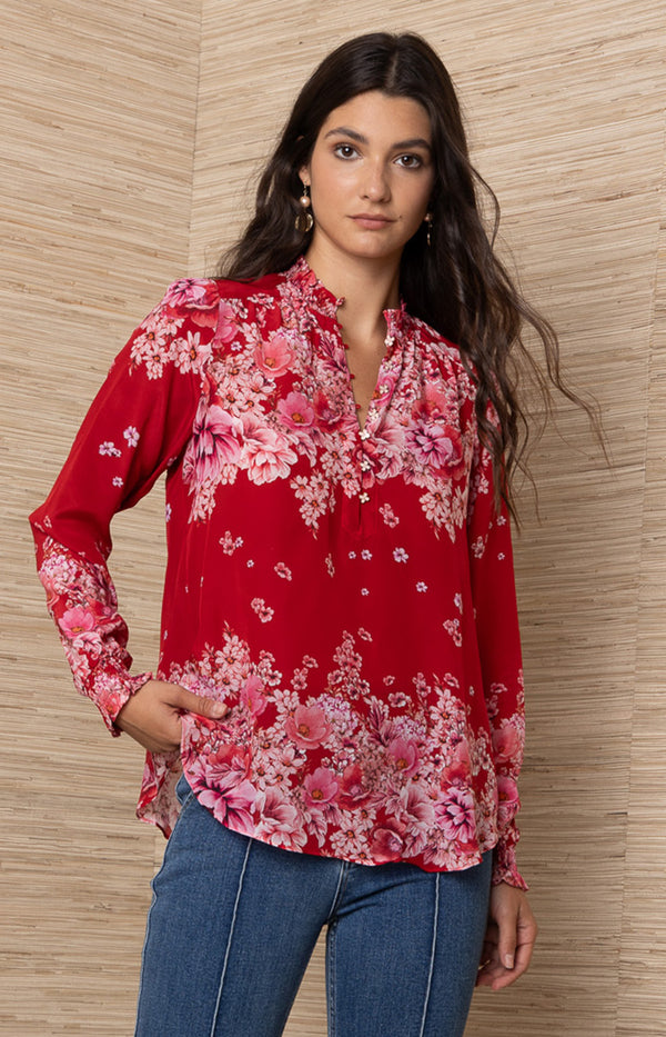 Marlowe Silk Top, color_Red