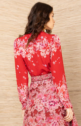 Marlowe Beaded Silk Top,color-Red