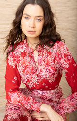 Marlowe Beaded Silk Top,color-Red