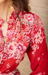 Marlowe Beaded Silk Top,color-Red