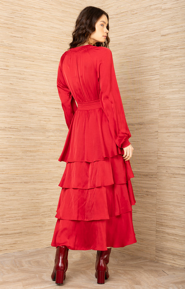 Adalee Charmeuse Dress, color-Red