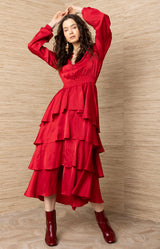 Adalee Charmeuse Dress, color-Red
