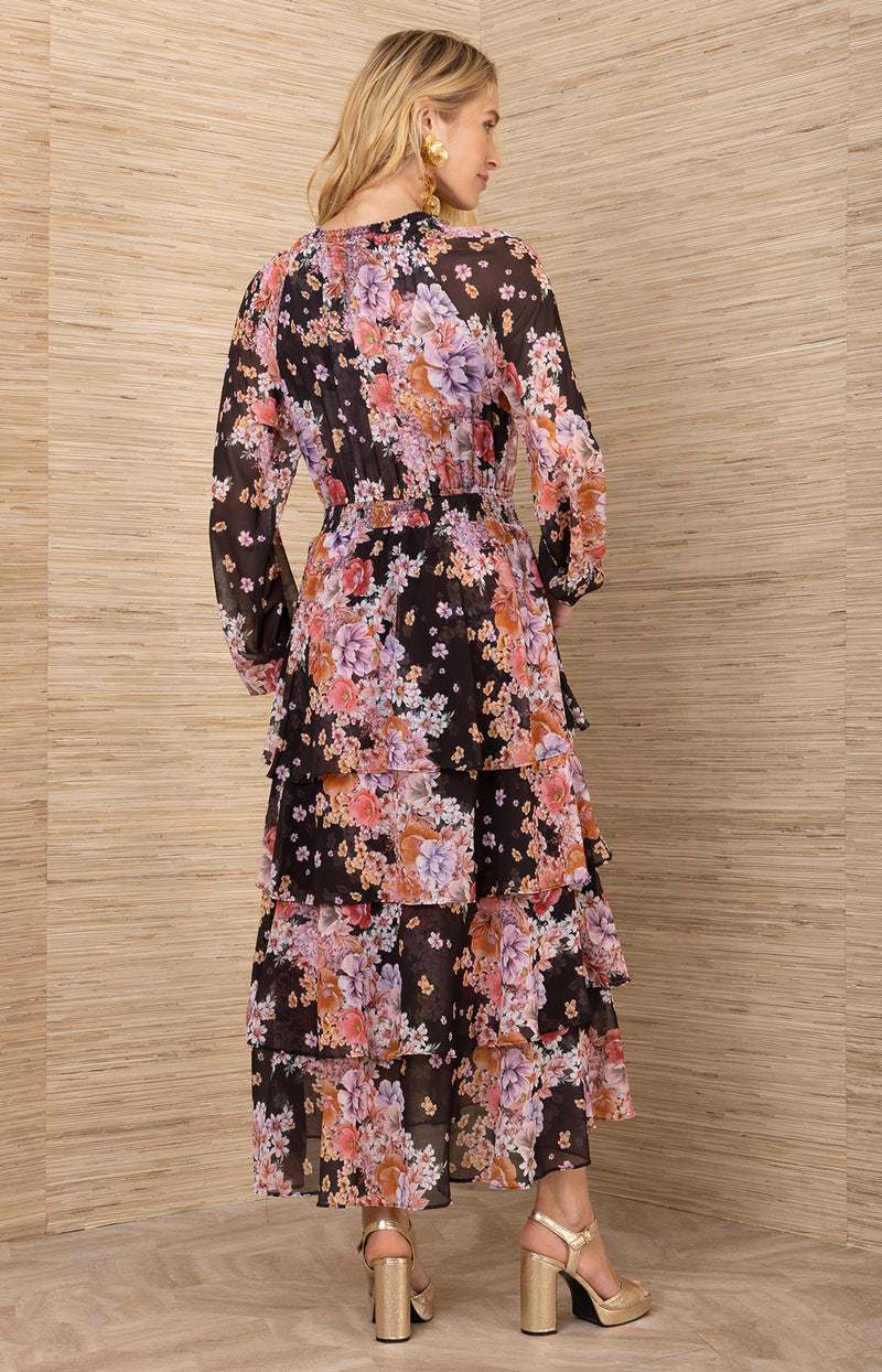 Adalee Chiffon Dress, color-Black
