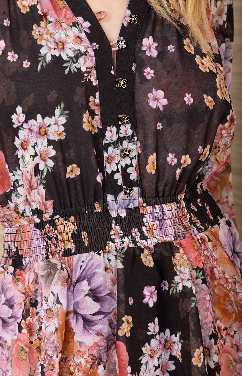 Adalee Chiffon Dress, color-Black
