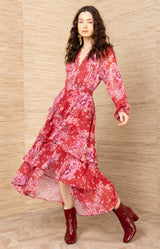 Adalee Chiffon Dress, color-Red