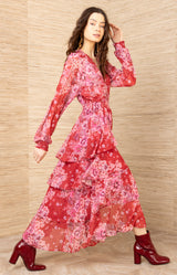 Adalee Chiffon Dress, color-Red