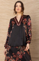 Brylee Silk Top, color-Black