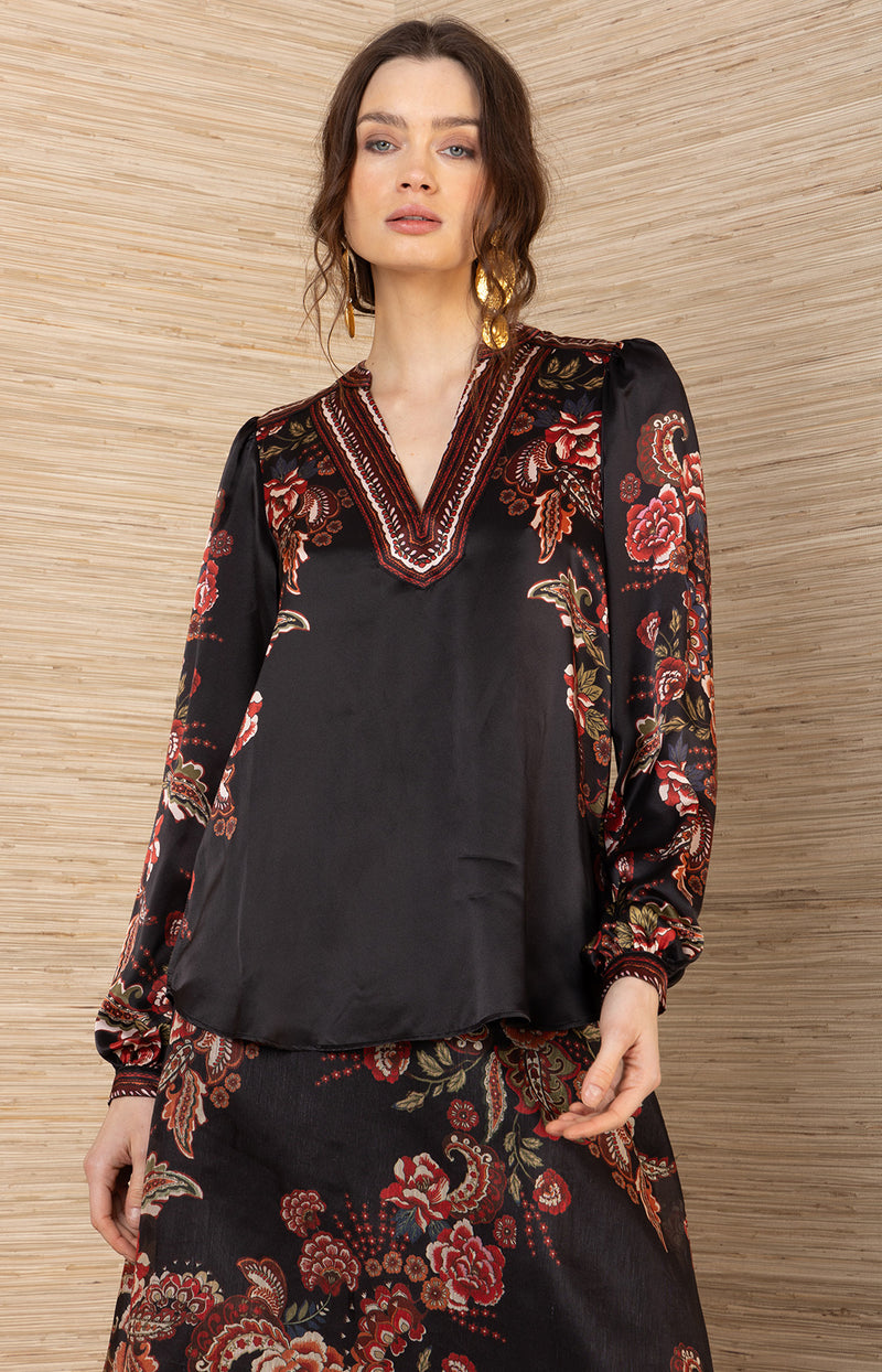 Brylee Silk Top, color-Black