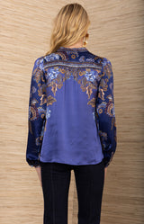 Brylee Silk Top, color-Navy