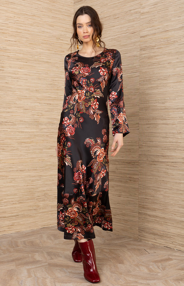 Egypt Charmeuse Dress, color-Black