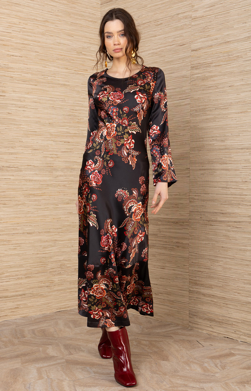 Egypt Charmeuse Dress, color-Black