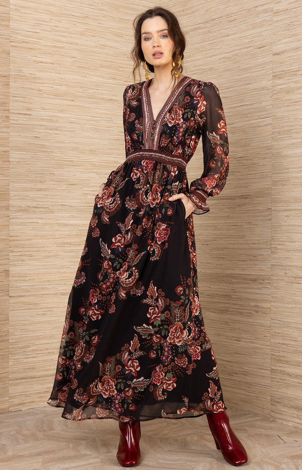 Paityn Chiffon Maxi Dress, color-Black