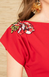 Zainab Midi Beaded Dress, color-Red