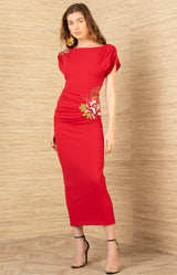 Zainab Midi Beaded Dress, color-Red