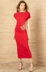 Zainab Midi Beaded Dress, color-Red