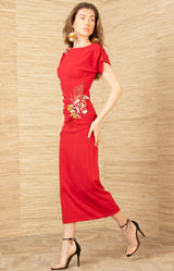 Zainab Midi Beaded Dress, color-Red