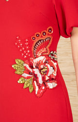 Billie Dress Beaded, color-Red
