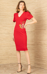 Billie Dress Beaded, color-Red
