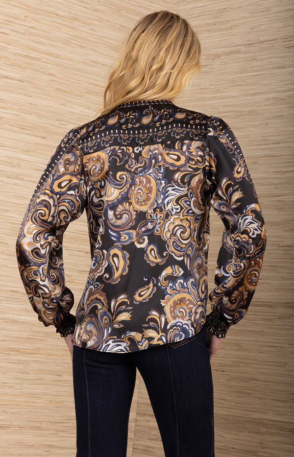 Haylee Silk Top, color-Black