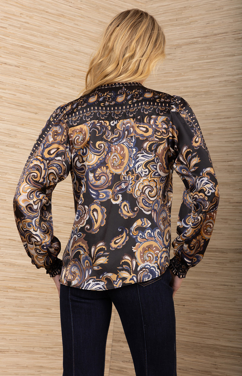 Haylee Silk Top, color-Black