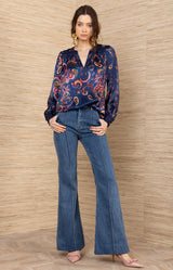 Haylee Silk Top, color-Navy