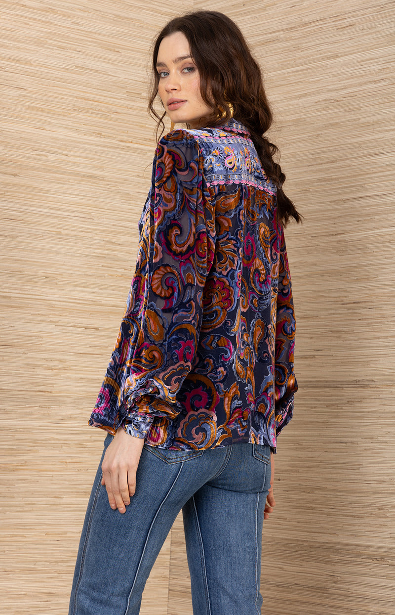 Kaiya Burnout Top, color-Navy