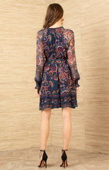 Nancy Silk Dress, color-Navy