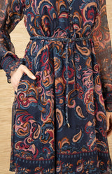 Nancy Silk Dress, color-Navy