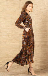 Clarissa Velvet Midi Dress, color- Black