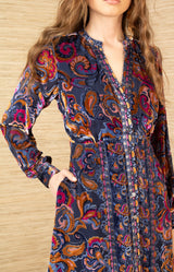 Clarissa Velvet Midi Dress, color-Navy