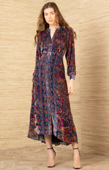 Clarissa Velvet Midi Dress, color-Navy