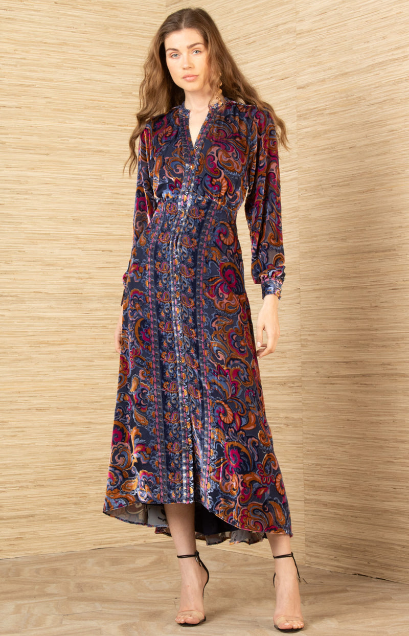 Clarissa Velvet Midi Dress, color-Navy