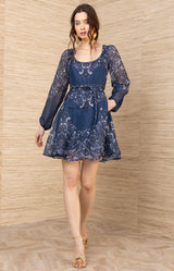 Aspyn Organza Dress, color-Navy