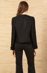 Magdalena Boucle Tweed Jacket, color-Black