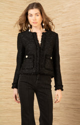 Magdalena Boucle Tweed Jacket, color-Black
