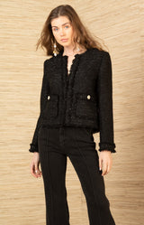 Magdalena Boucle Tweed Jacket, color-Black