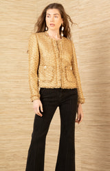 Magdalena Boucle Tweed Jacket, color-Gold