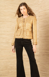 Magdalena Boucle Tweed Jacket, color-Gold