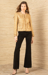 Magdalena Boucle Tweed Jacket, color-Gold
