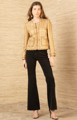 Magdalena Boucle Tweed Jacket, color-Gold