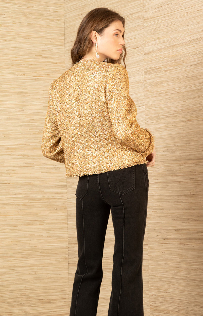 Magdalena Boucle Tweed Jacket, color-Gold