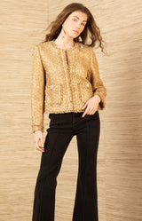 Magdalena Boucle Tweed Jacket, color-Gold