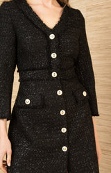 Elina Boucle Tweed Dress, color-Black