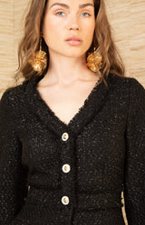 Elina Boucle Tweed Dress, color-Black