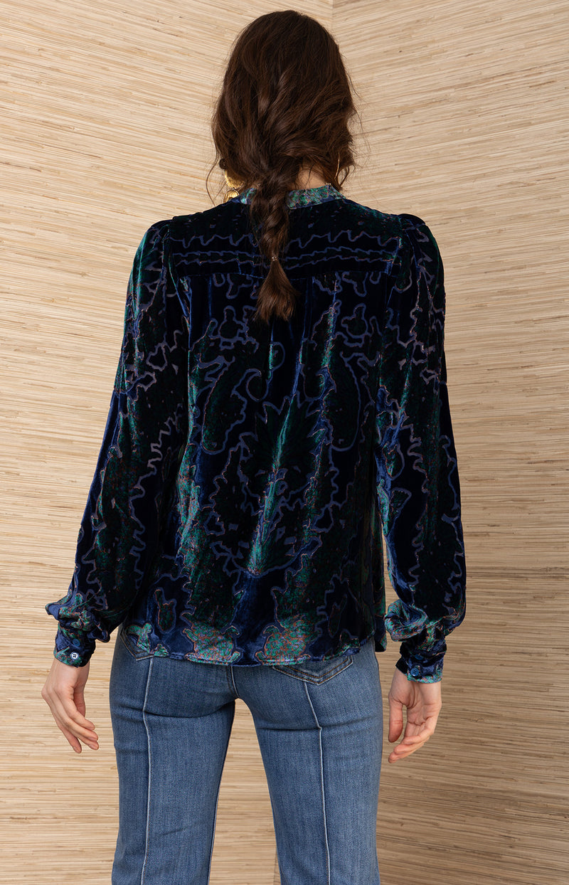 Kailey Velvet Top, color-Navy