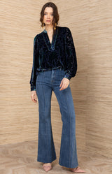Kailey Velvet Top, color-Navy