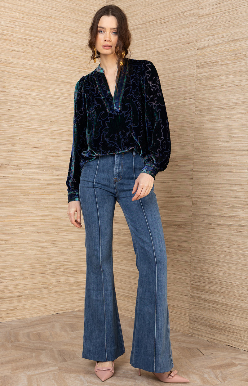 Kailey Velvet Top, color-Navy