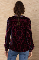 Kailey Velvet Top, color-Wine