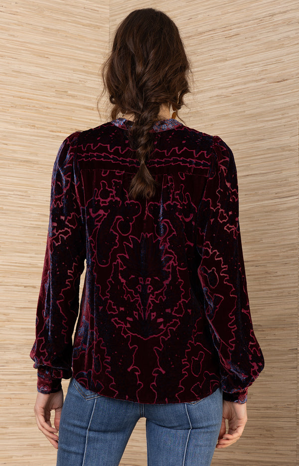 Kailey Velvet Top, color-Wine